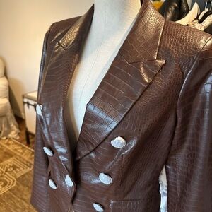 Veronica Beard Chocolate Brown Leather Blazer